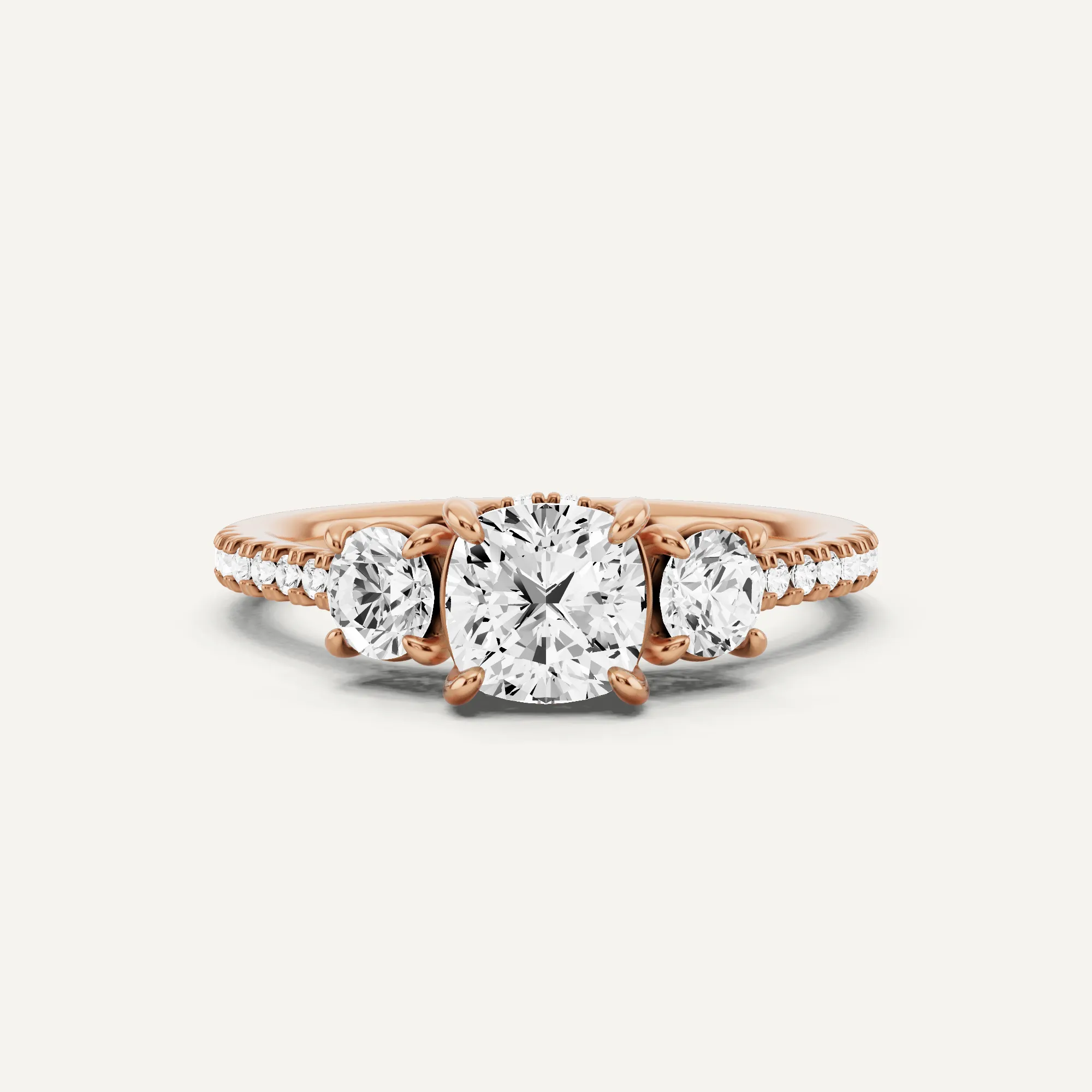 1 1/5 ctw Cushion Diamond Three Stone Engagement Ring with Round Side Stone
