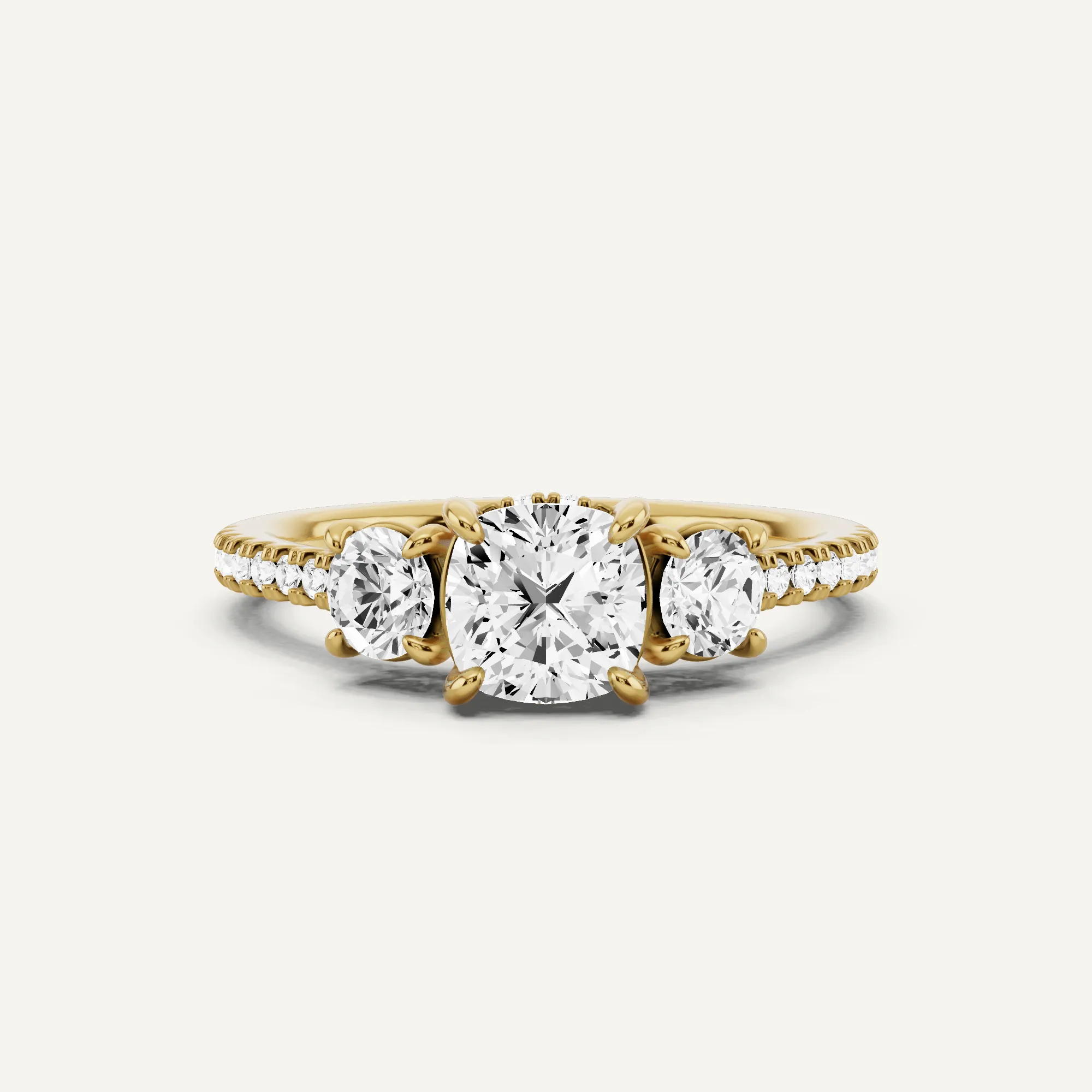 1 1/5 ctw Cushion Diamond Three Stone Engagement Ring with Round Side Stone