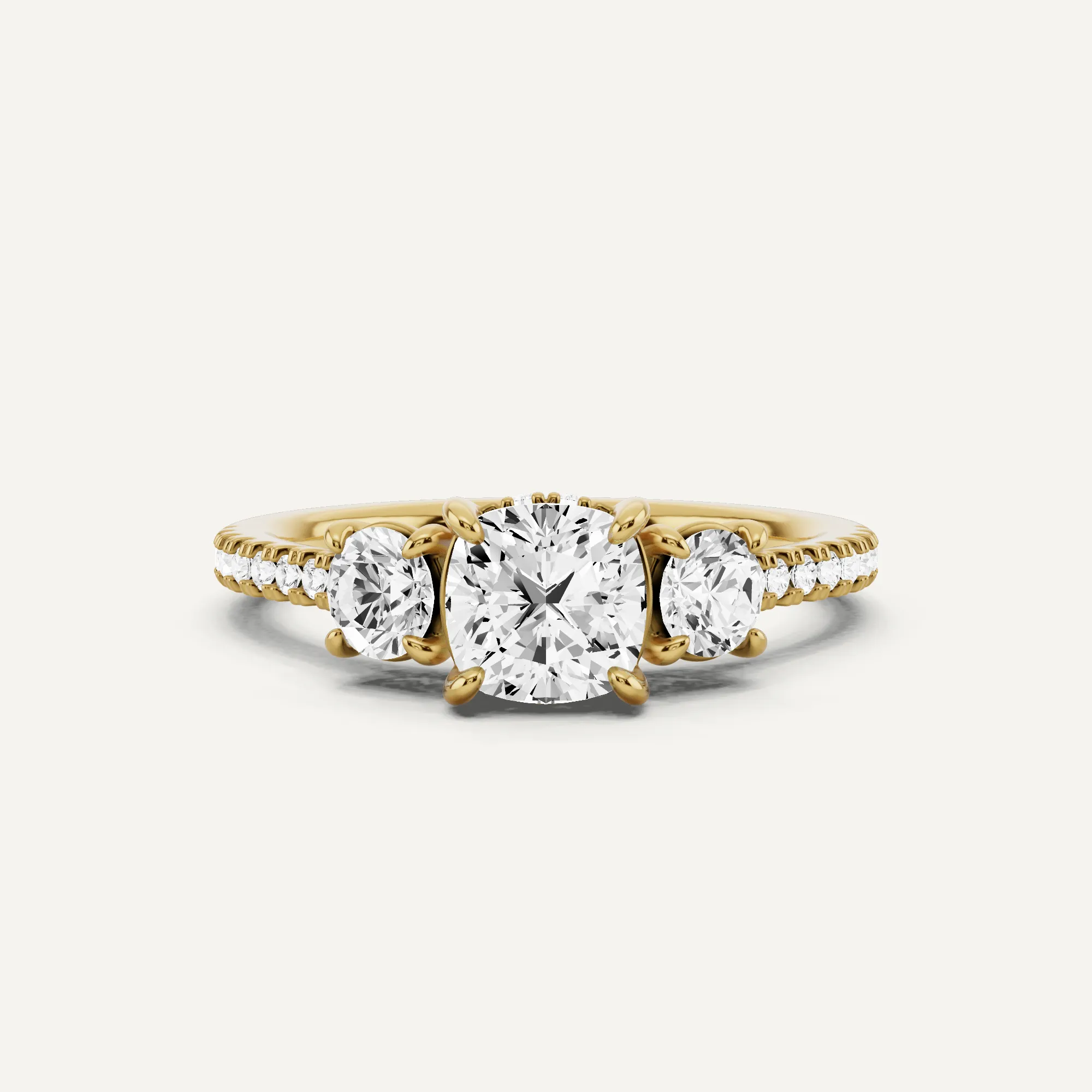 1 1/5 ctw Cushion Diamond Three Stone Engagement Ring with Round Side Stone