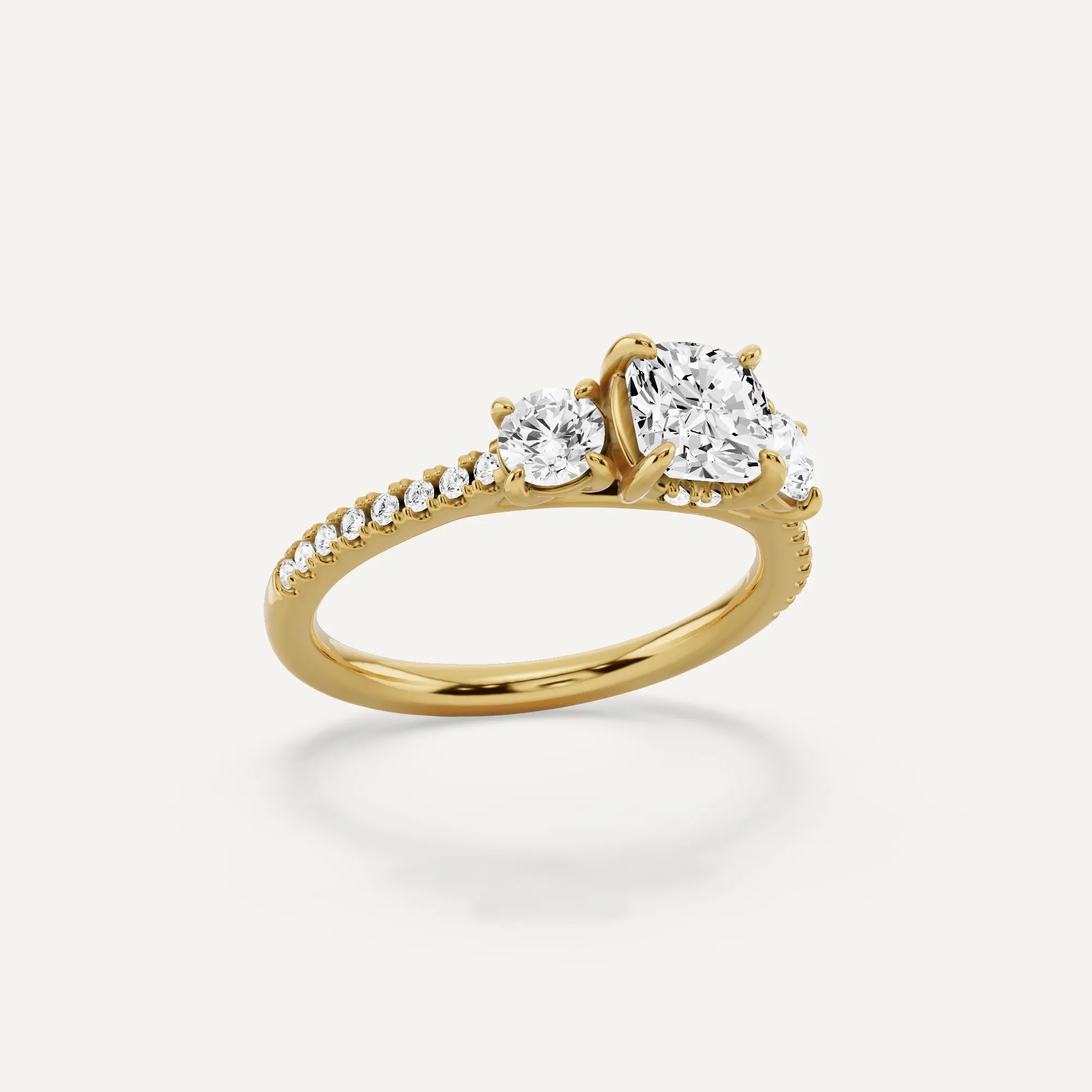 1 1/5 ctw Cushion Diamond Three Stone Engagement Ring with Round Side Stone