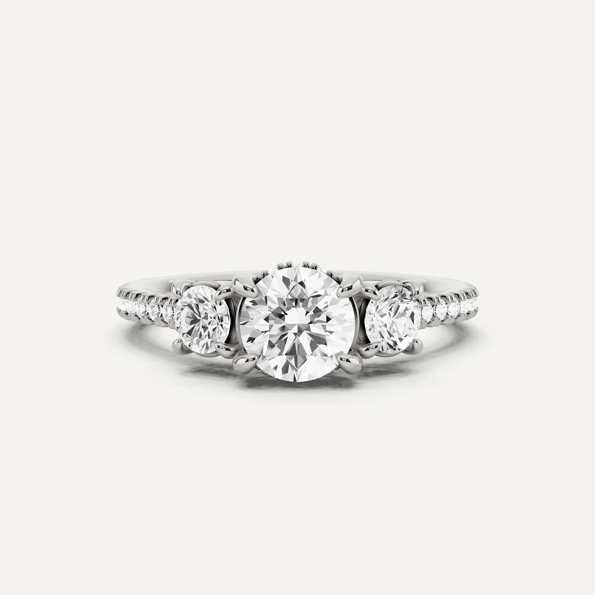 1 1/5 ctw Round Diamond Three Stone Engagement Ring with Round Side Stone