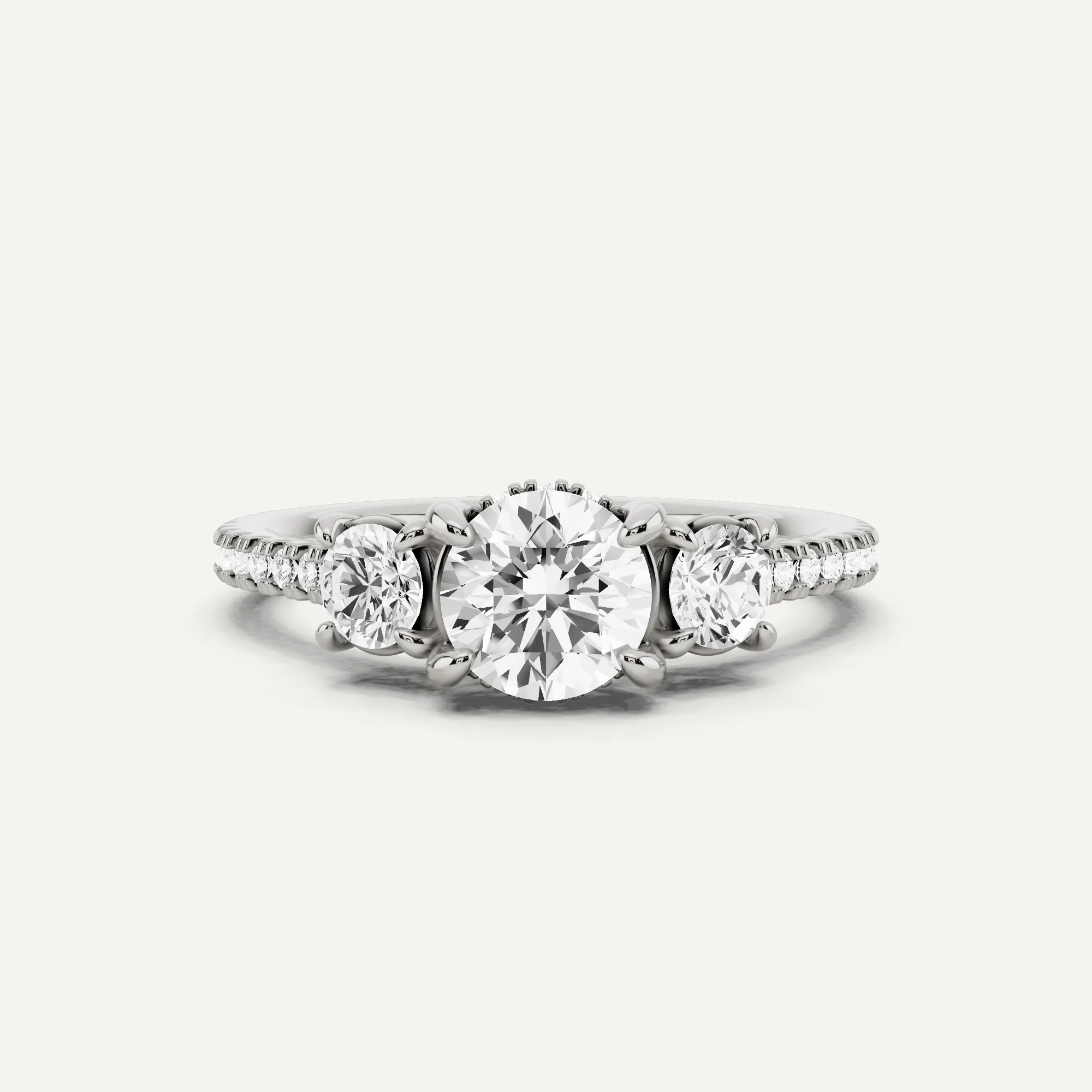 1 1/5 ctw Round Diamond Three Stone Engagement Ring with Round Side Stone