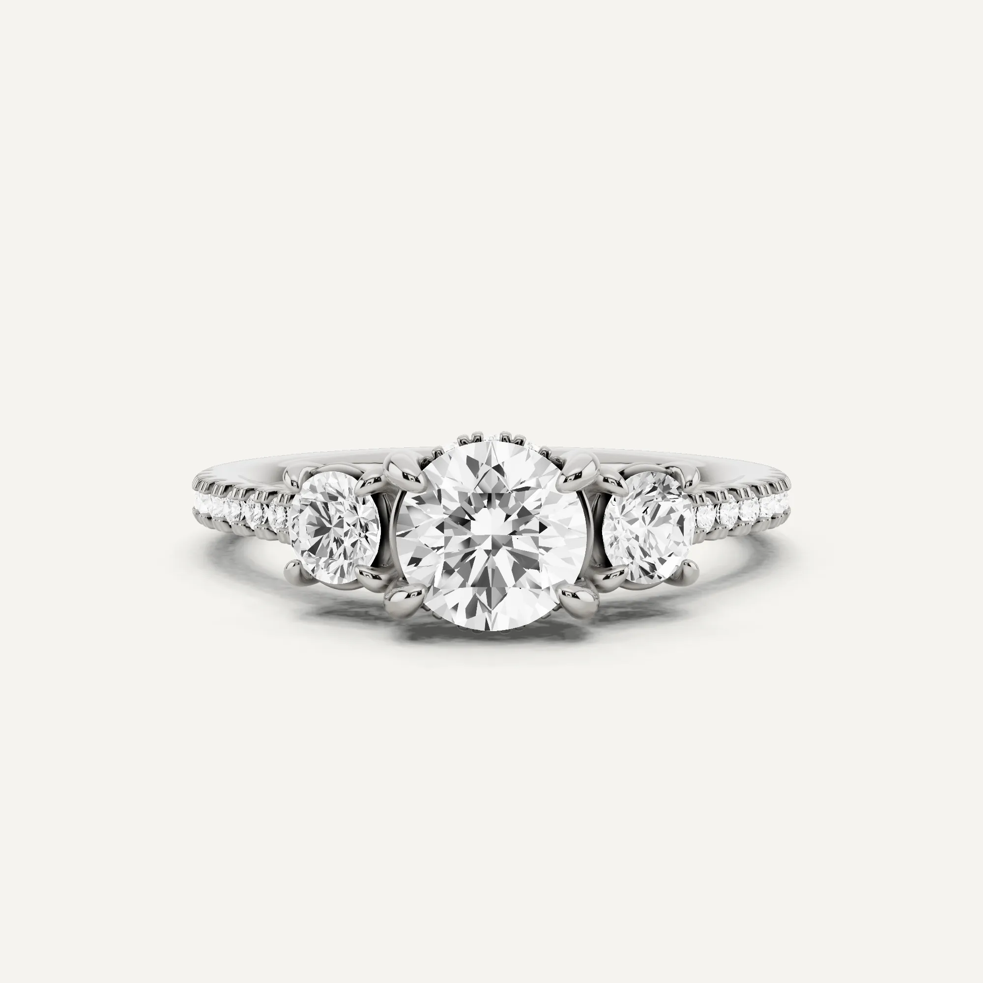 1 1/5 ctw Round Diamond Three Stone Engagement Ring with Round Side Stone