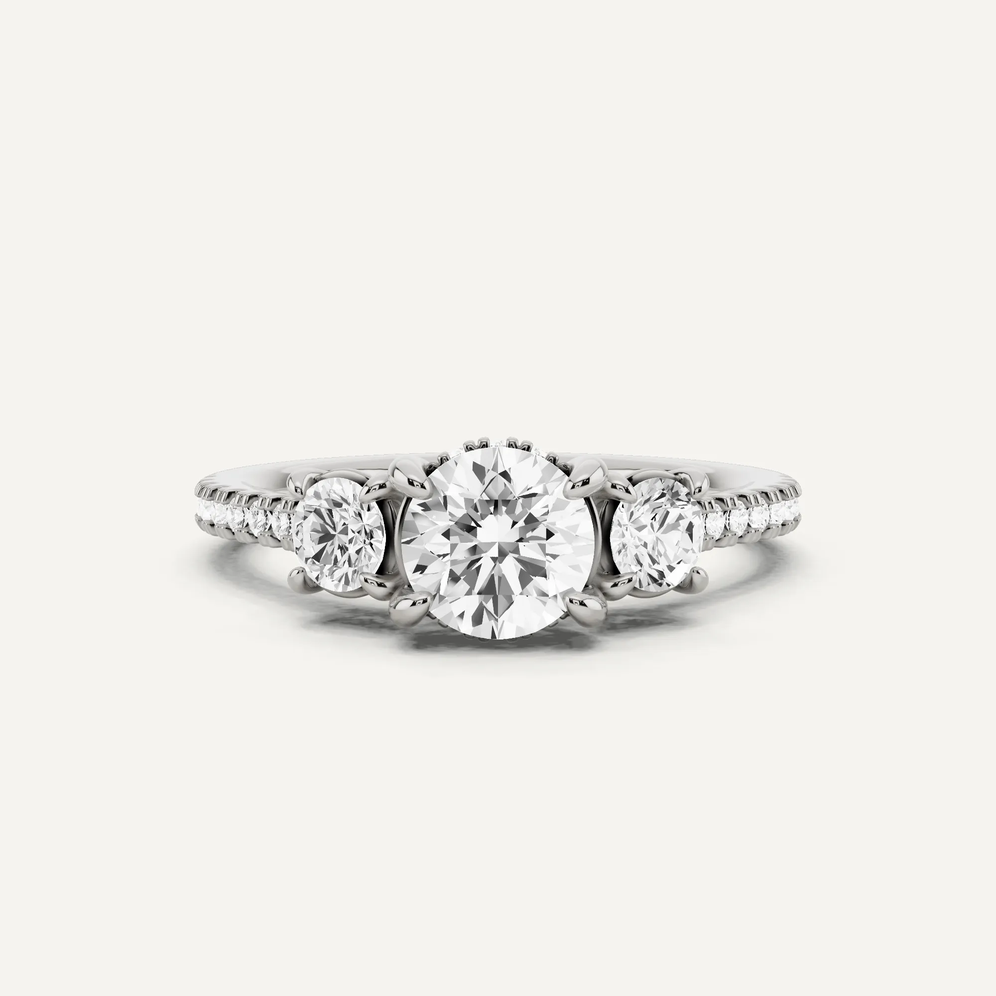 1 1/5 ctw Round Diamond Three Stone Engagement Ring with Round Side Stone