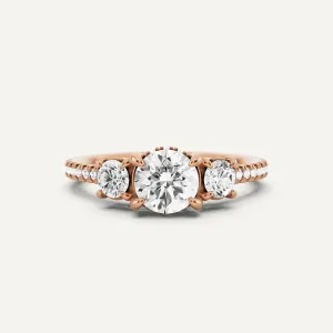 1 1/5 ctw Round Diamond Three Stone Engagement Ring with Round Side Stone