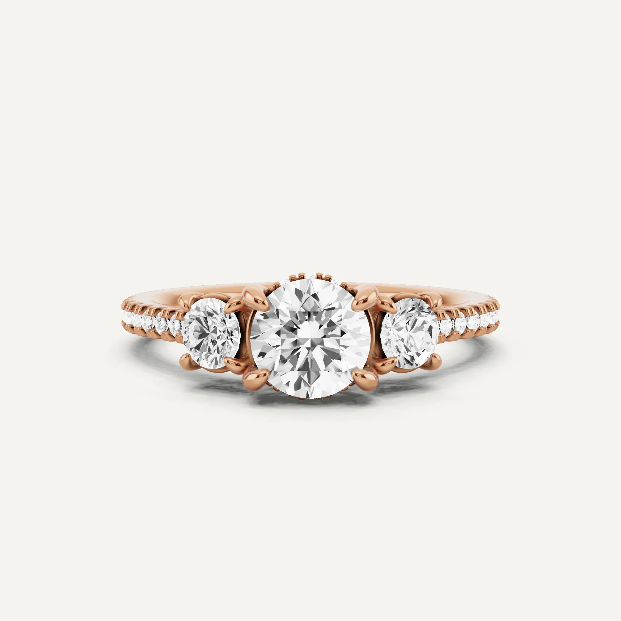 1 1/5 ctw Round Diamond Three Stone Engagement Ring with Round Side Stone