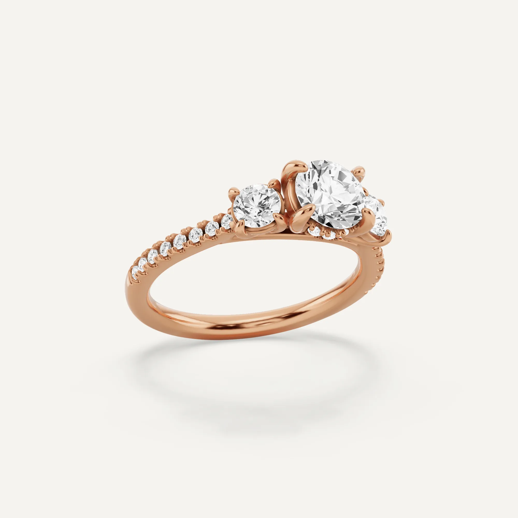 1 1/5 ctw Round Diamond Three Stone Engagement Ring with Round Side Stone