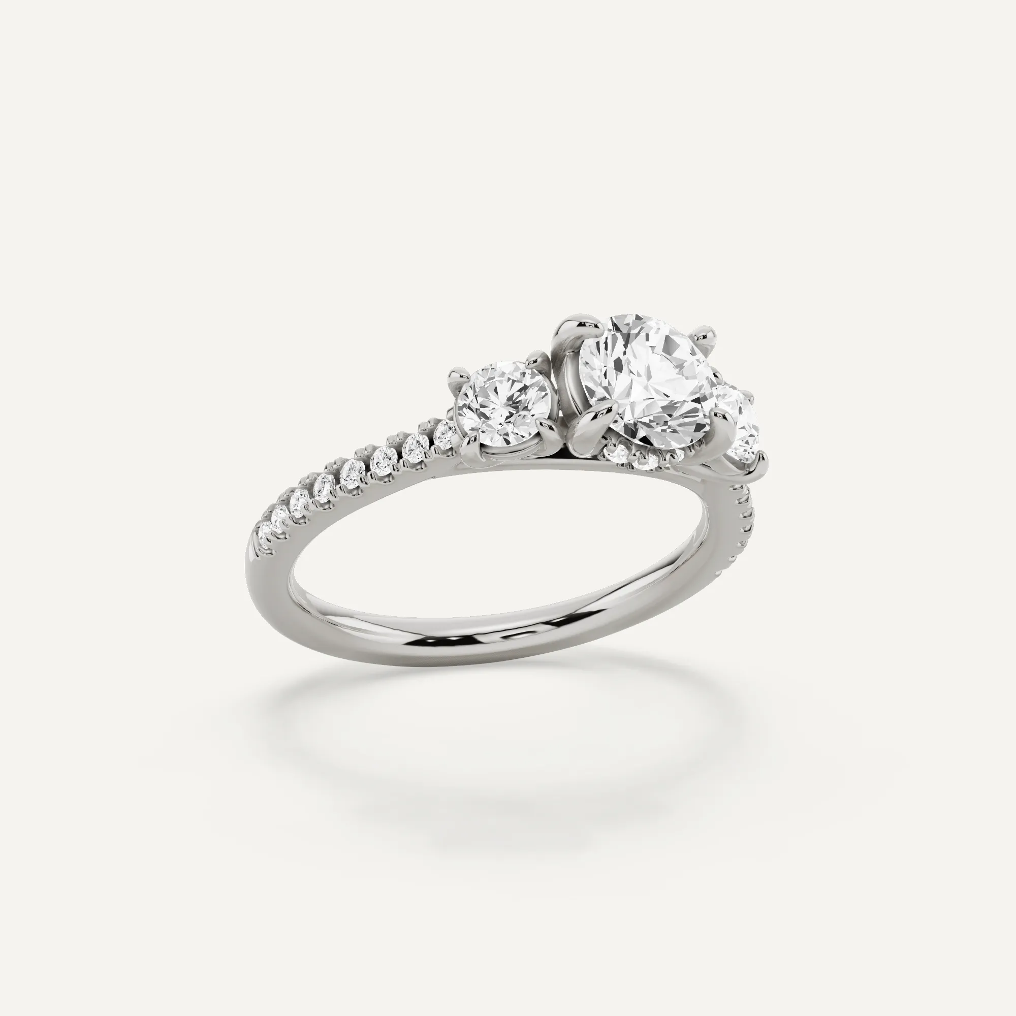 1 1/5 ctw Round Diamond Three Stone Engagement Ring with Round Side Stone