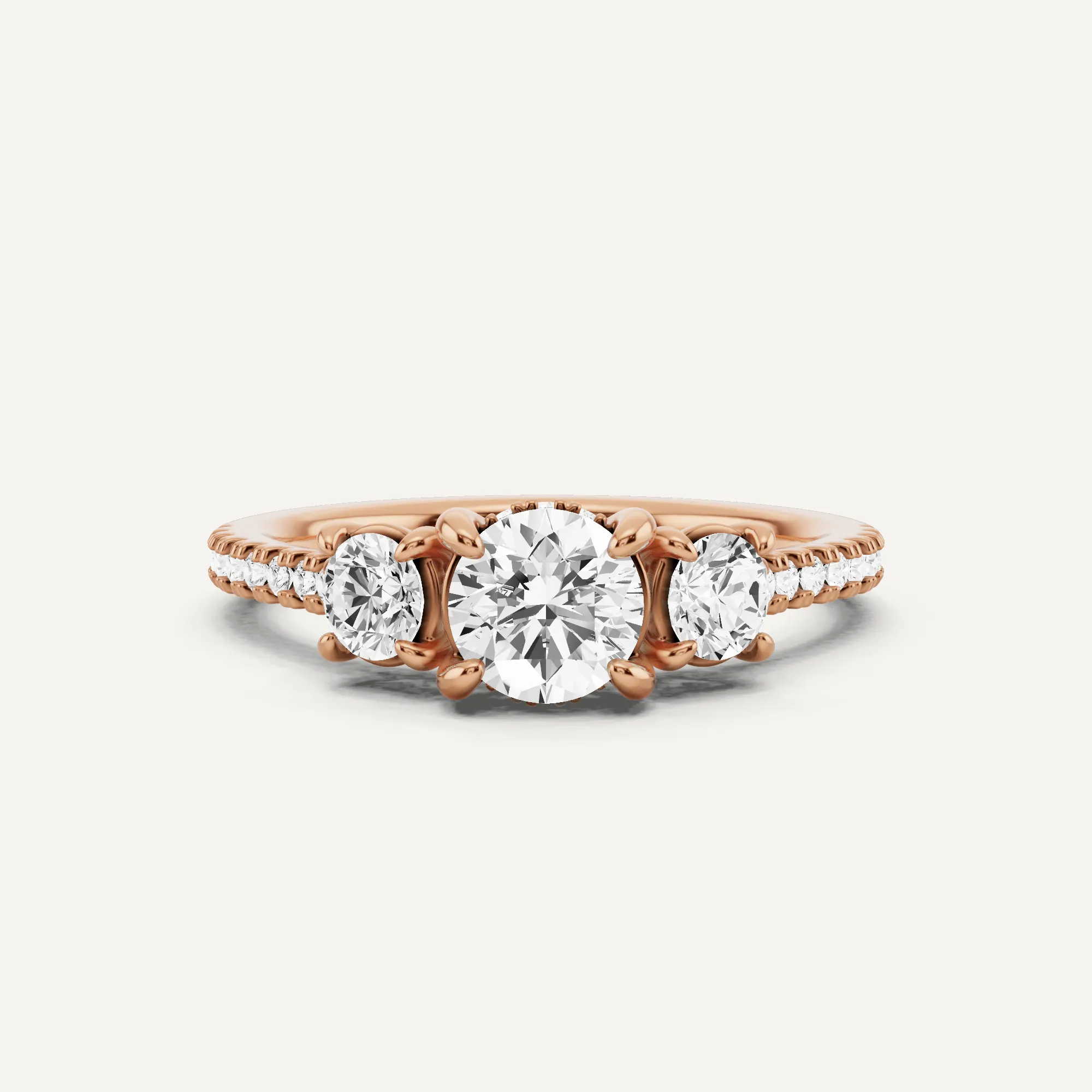 1 ctw Round Diamond Three Stone Engagement Ring with Round Side Stone