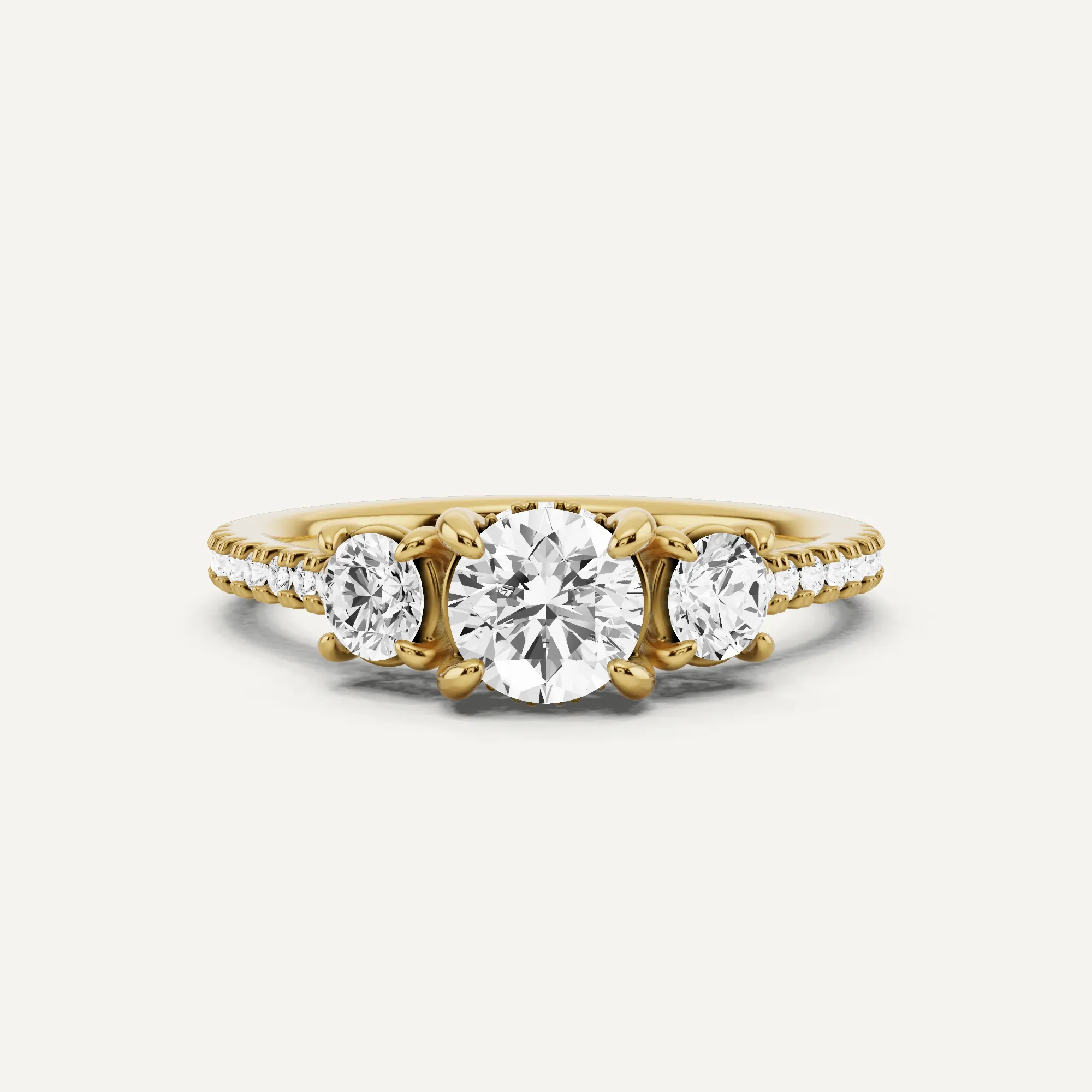 1 ctw Round Diamond Three Stone Engagement Ring with Round Side Stone