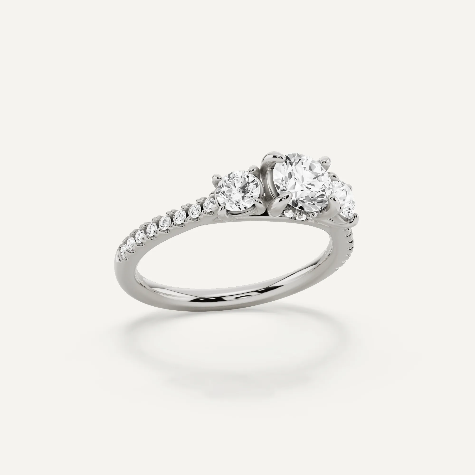 1 ctw Round Diamond Three Stone Engagement Ring with Round Side Stone