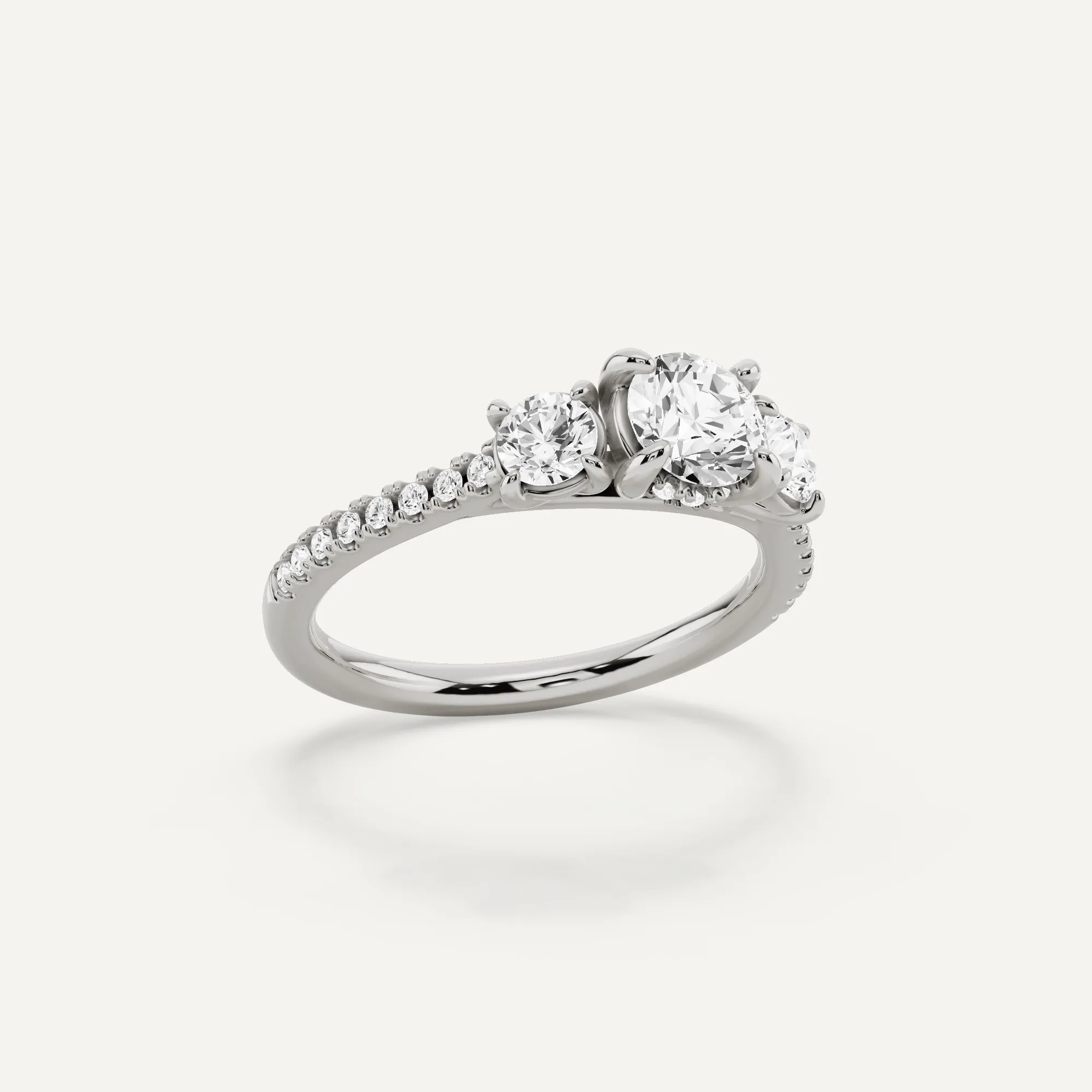 1 ctw Round Diamond Three Stone Engagement Ring with Round Side Stone