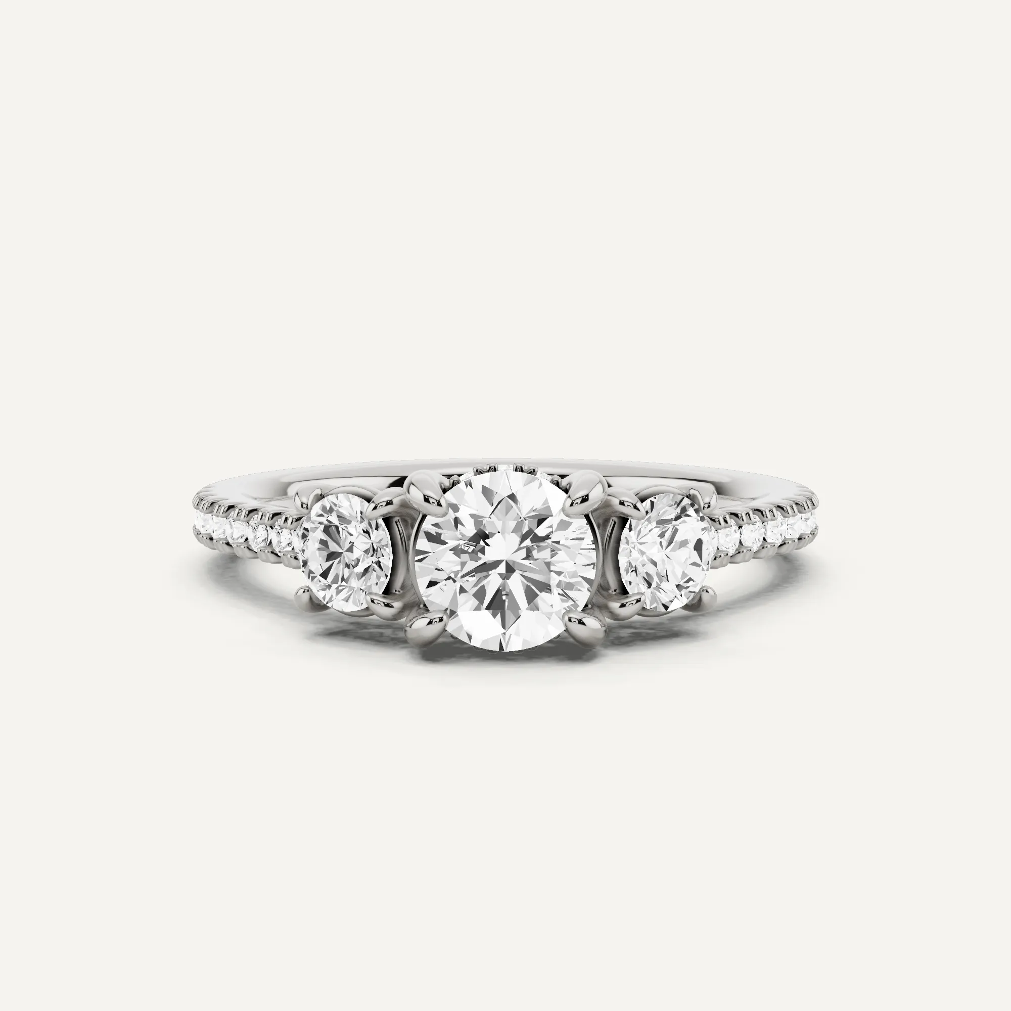 1 ctw Round Diamond Three Stone Engagement Ring with Round Side Stone