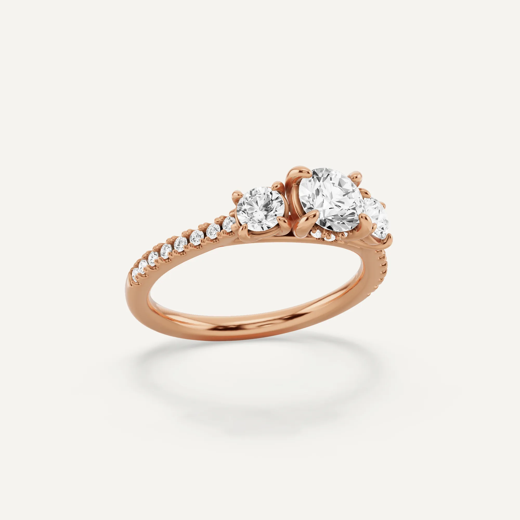 1 ctw Round Diamond Three Stone Engagement Ring with Round Side Stone