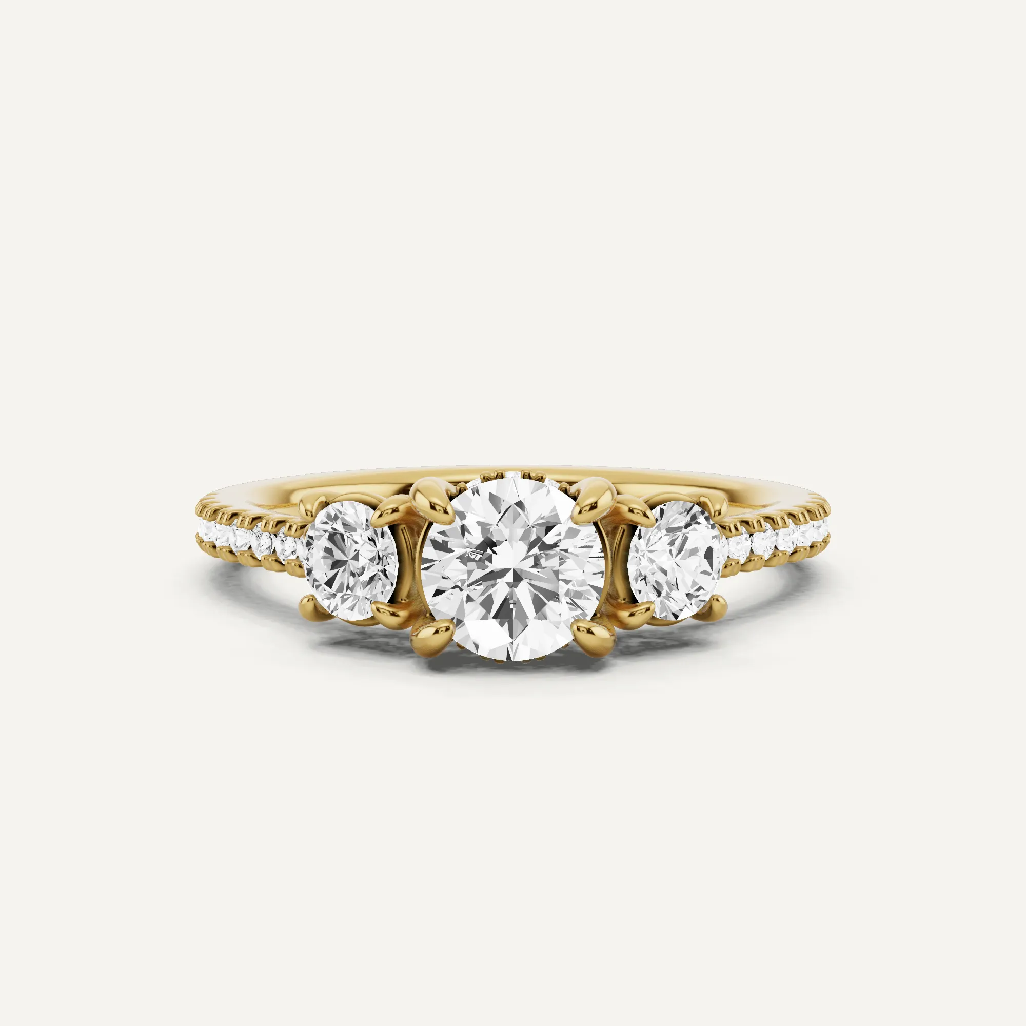 1 ctw Round Diamond Three Stone Engagement Ring with Round Side Stone