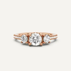 1 ctw Round Diamond Three Stone Engagement Ring with Round Side Stone
