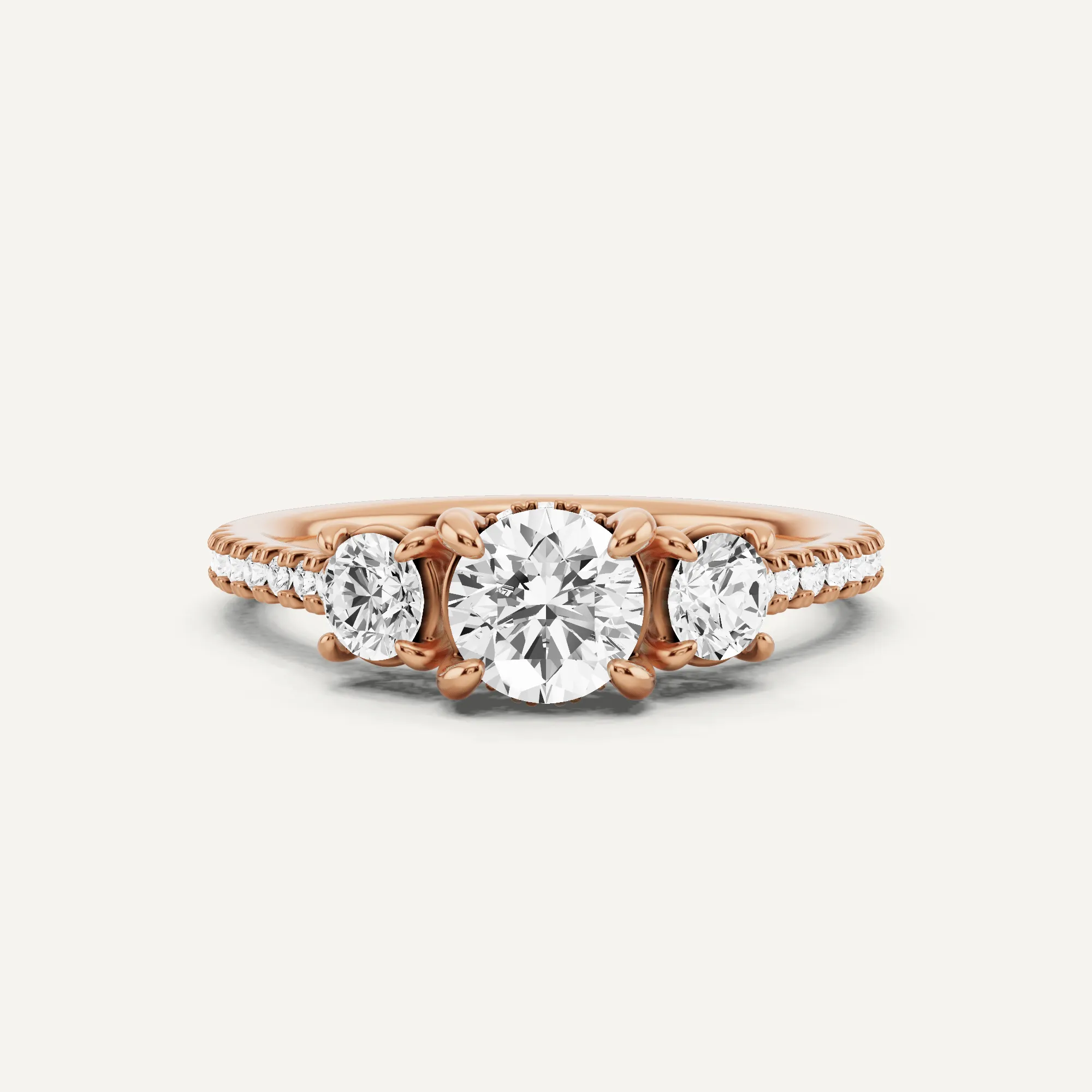 1 ctw Round Diamond Three Stone Engagement Ring with Round Side Stone