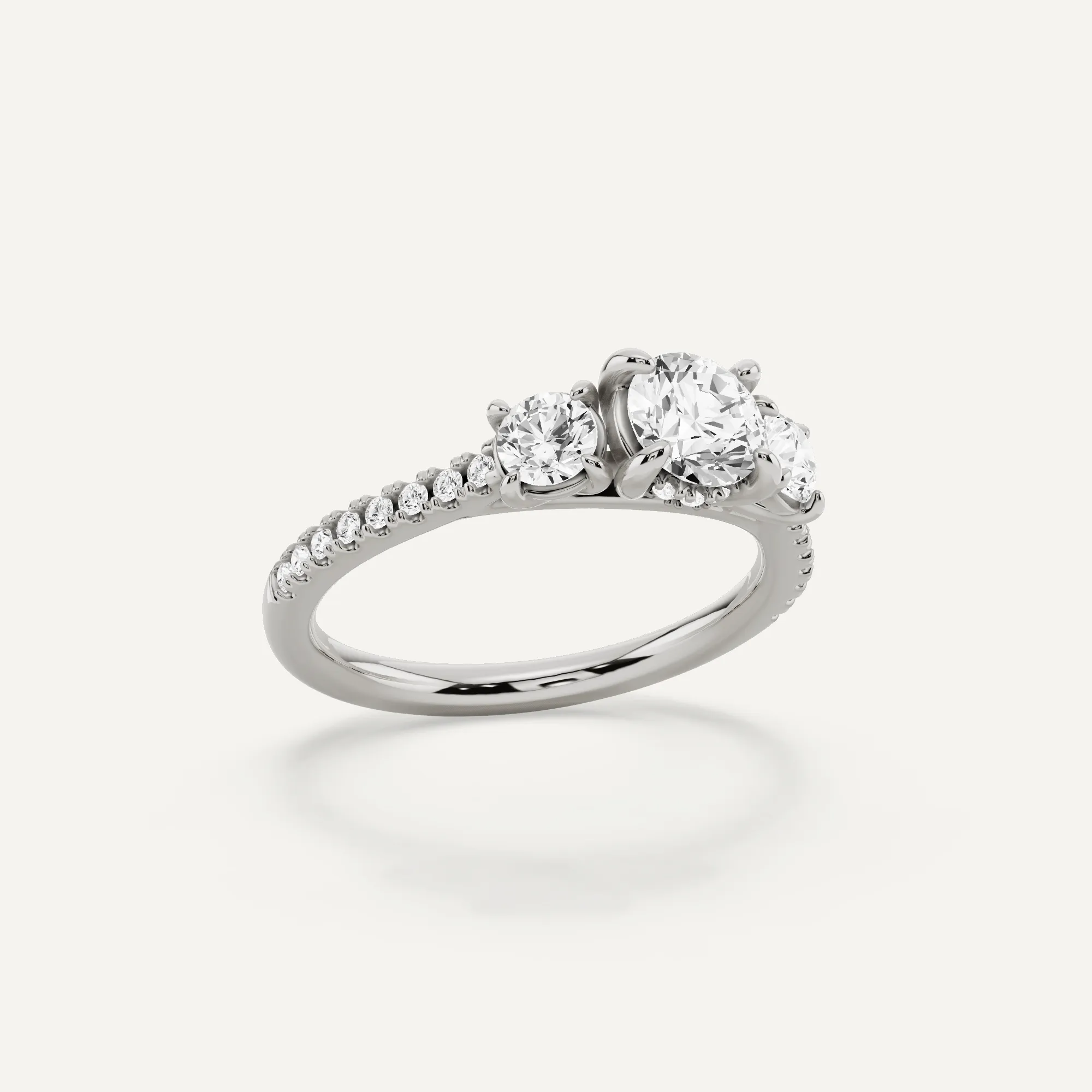 1 ctw Round Diamond Three Stone Engagement Ring with Round Side Stone