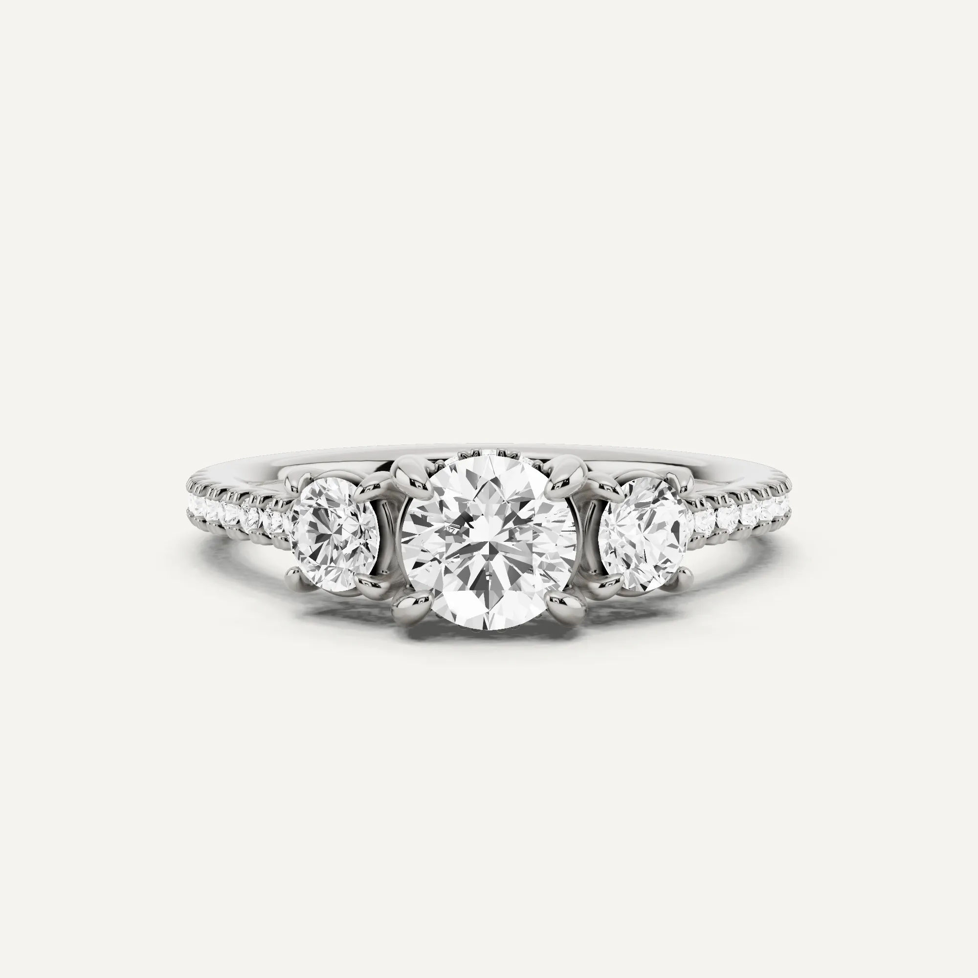 1 ctw Round Diamond Three Stone Engagement Ring with Round Side Stone