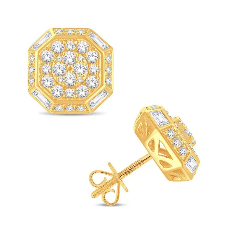 10 Karat All Yellow Gold 1.12 Carat Diamond Octagon Earrings