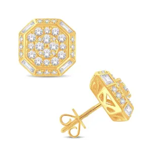 10 Karat All Yellow Gold 1.12 Carat Diamond Octagon Earrings