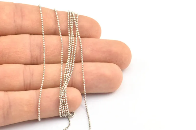 10 Meters 1mm Silver Tone Brass Faceted Ball Chain Z030
