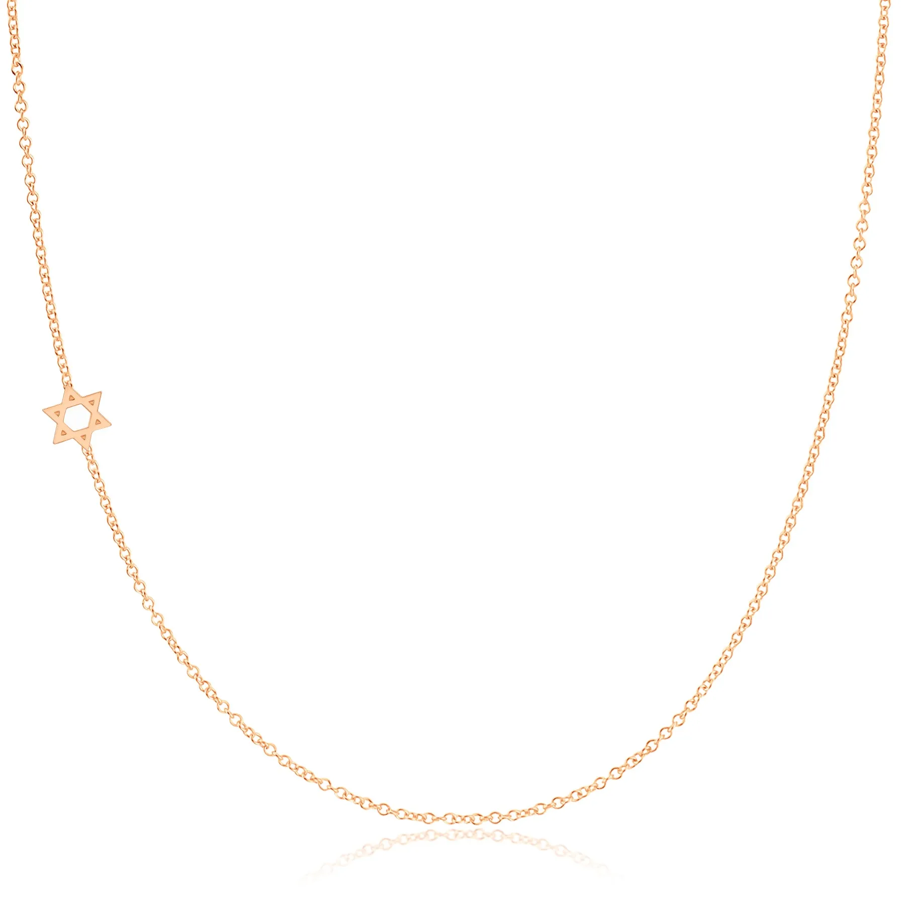 14K GOLD ASYMMETRICAL CHARM NECKLACE - Star of David