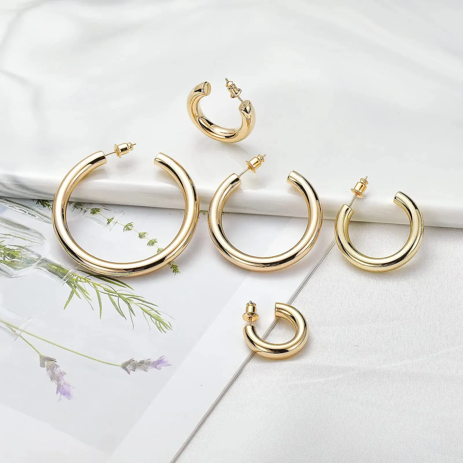 14K Gold Plated Chunky Hoop Earrings