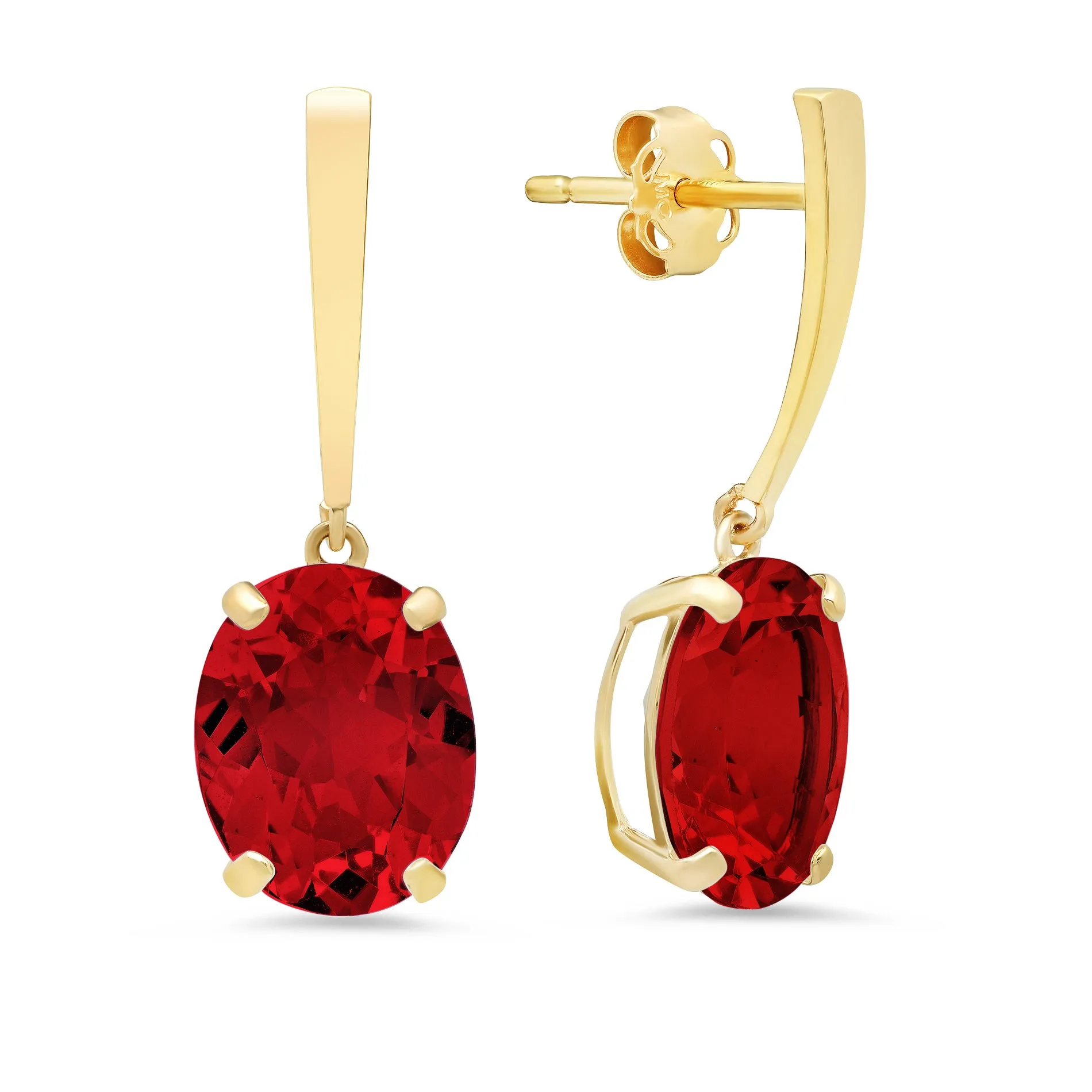 14k Yellow Gold Solitaire Oval-Cut Gemstone Drop Earrings (10x8mm)