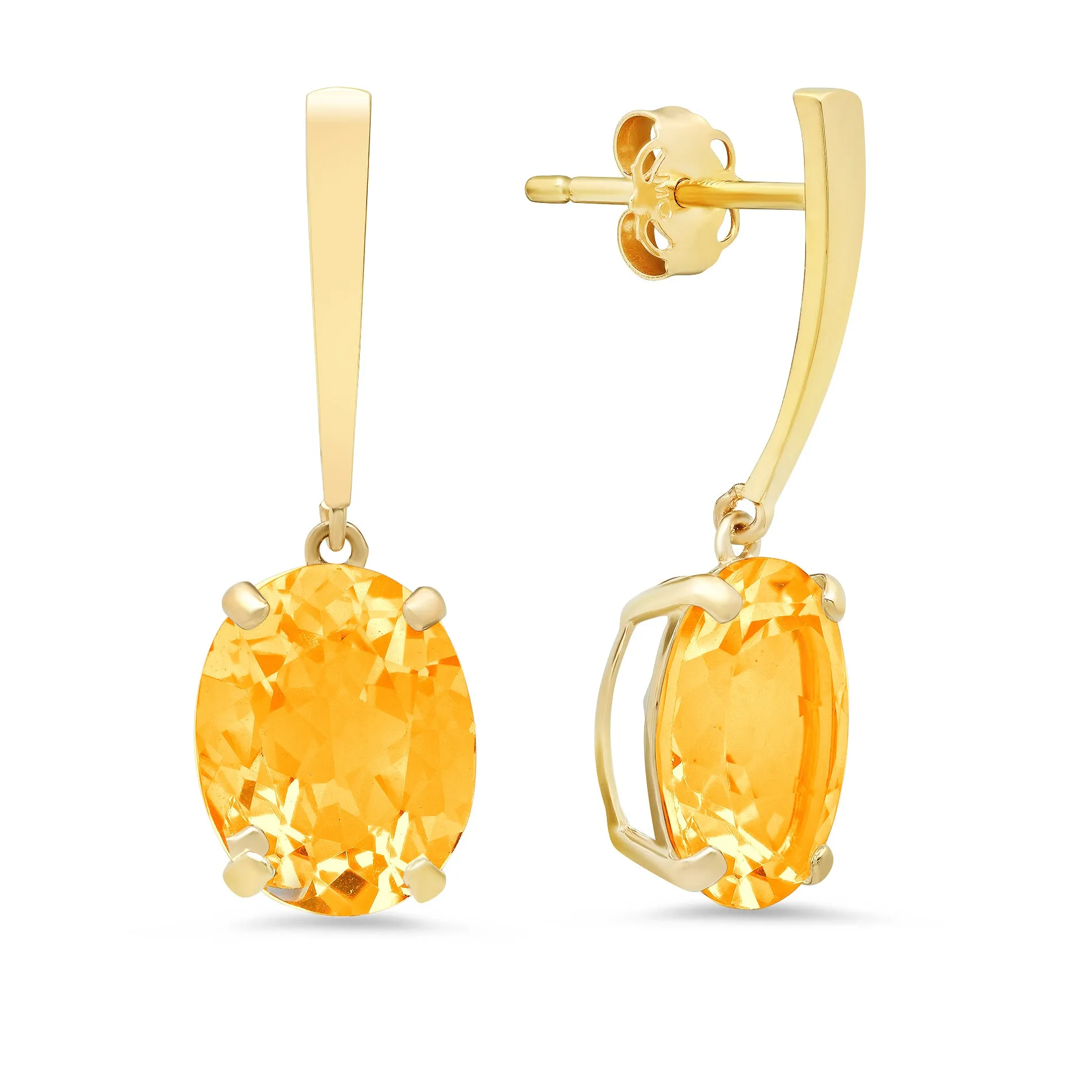 14k Yellow Gold Solitaire Oval-Cut Gemstone Drop Earrings (10x8mm)