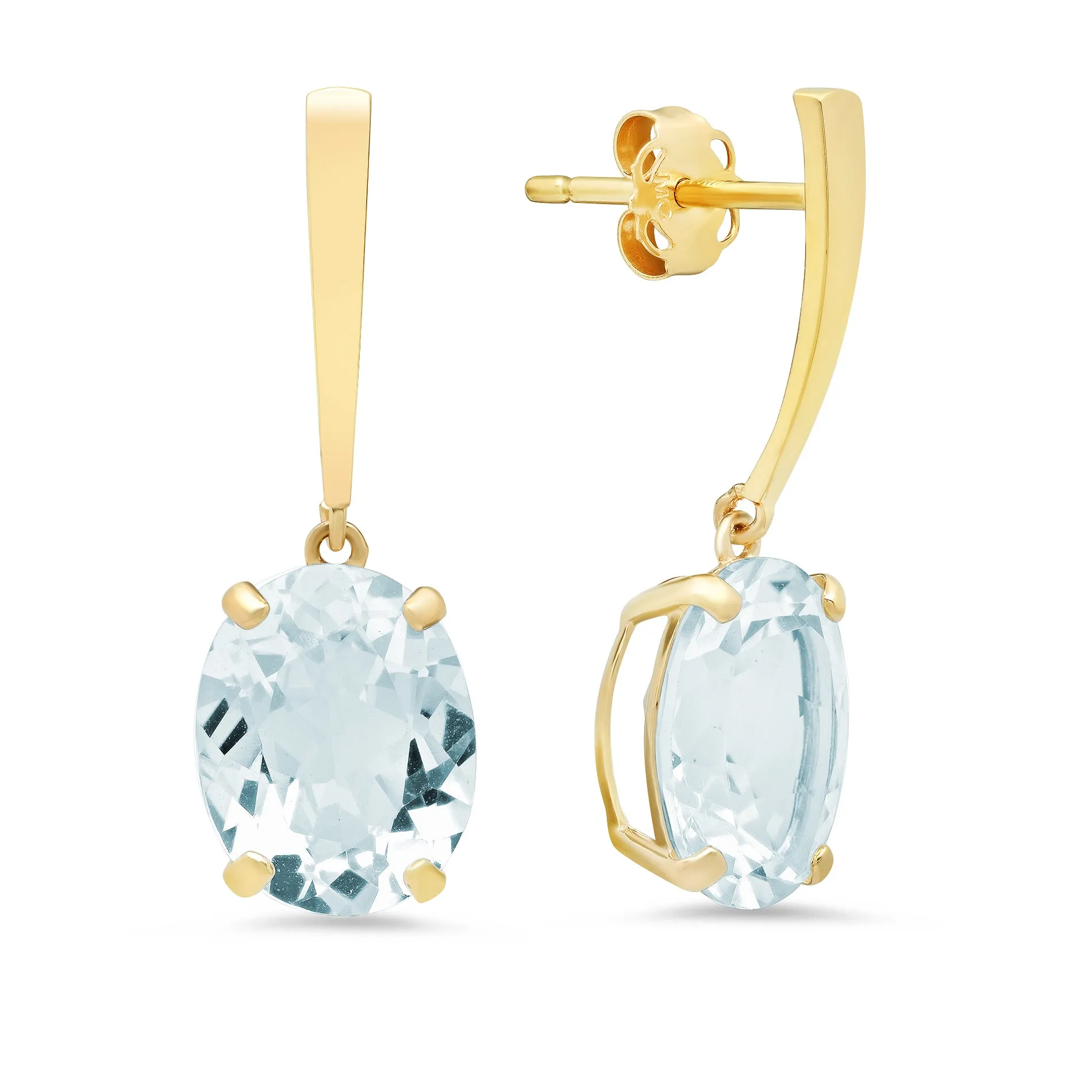 14k Yellow Gold Solitaire Oval-Cut Gemstone Drop Earrings (10x8mm)