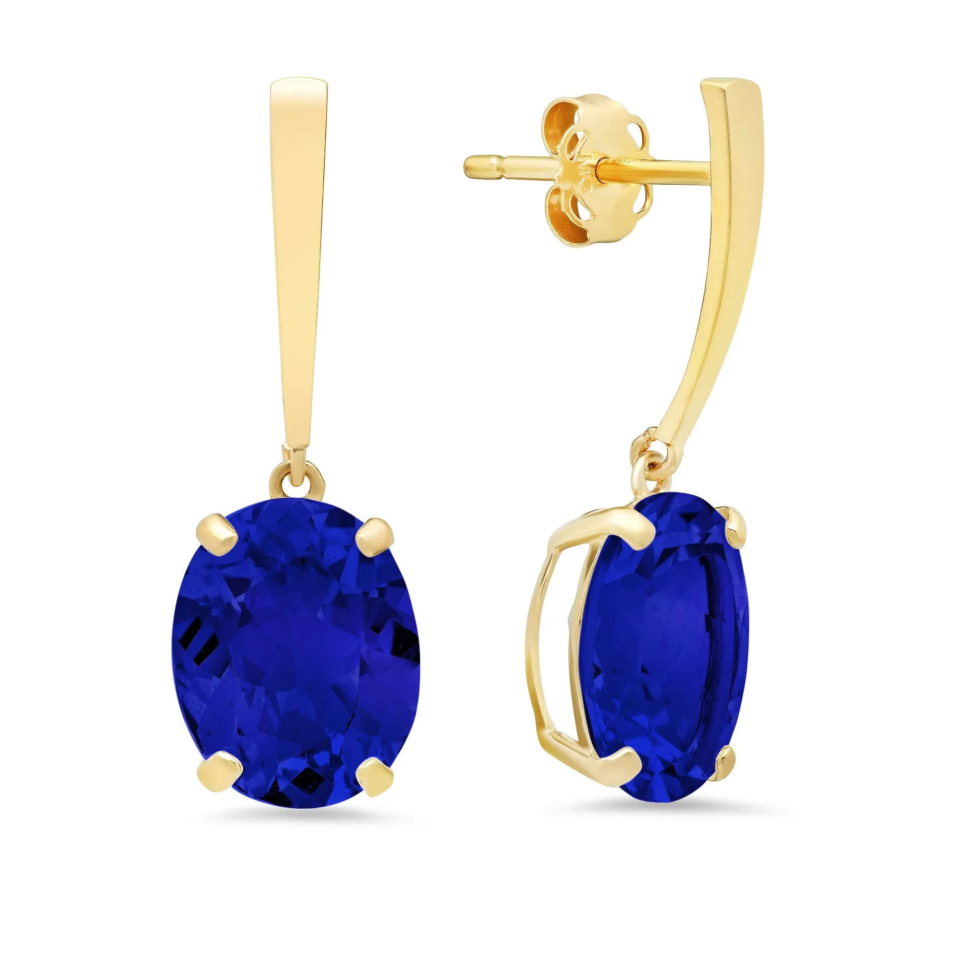 14k Yellow Gold Solitaire Oval-Cut Gemstone Drop Earrings (10x8mm)