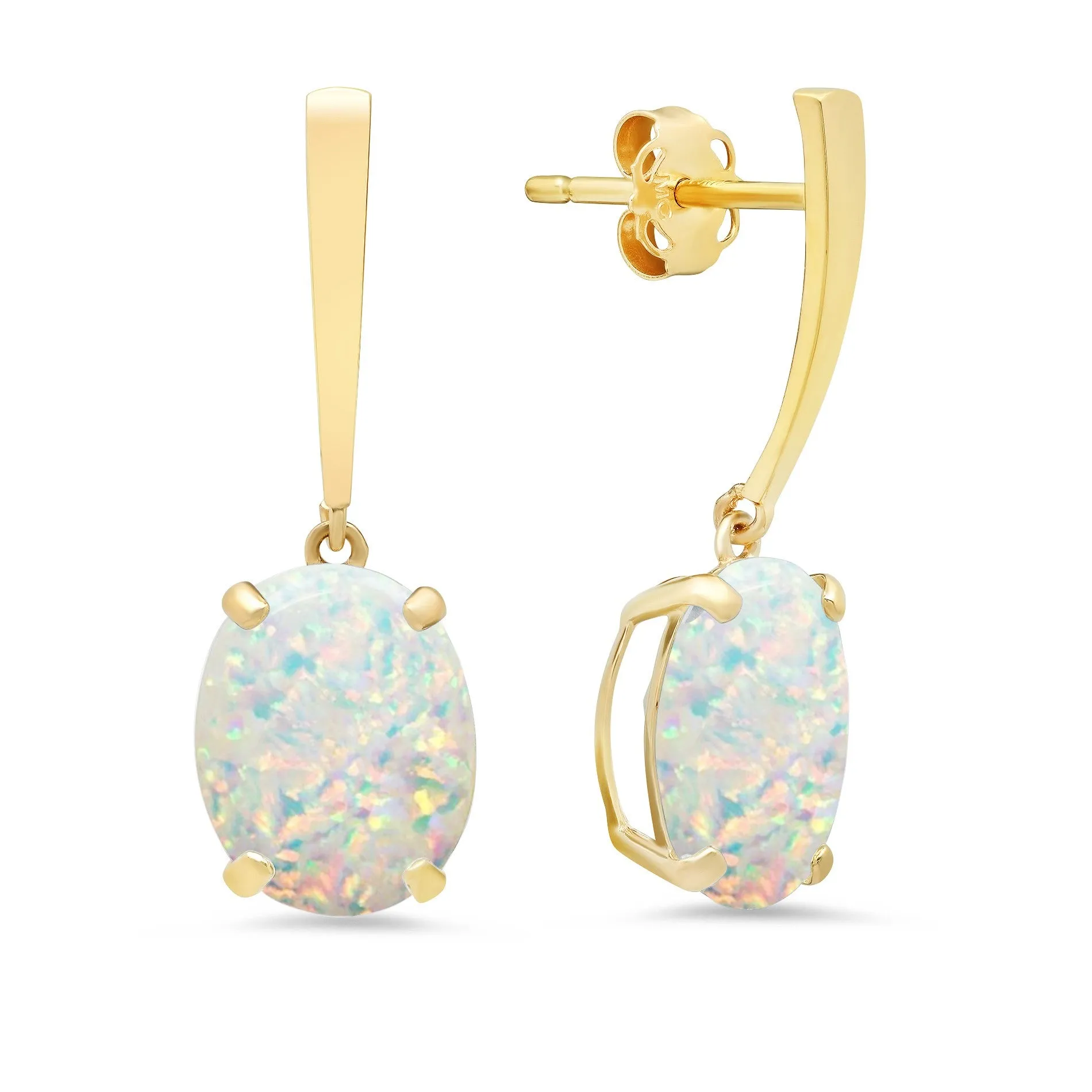 14k Yellow Gold Solitaire Oval-Cut Gemstone Drop Earrings (10x8mm)