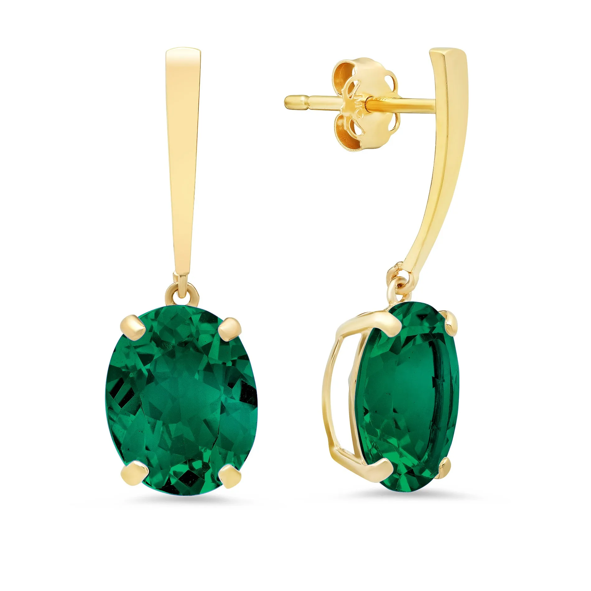 14k Yellow Gold Solitaire Oval-Cut Gemstone Drop Earrings (10x8mm)