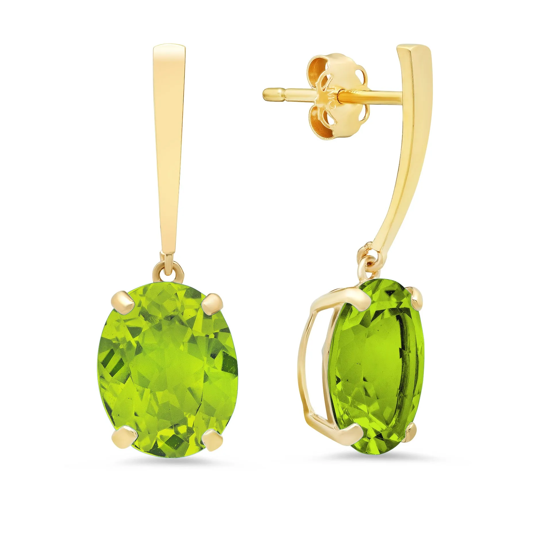 14k Yellow Gold Solitaire Oval-Cut Gemstone Drop Earrings (10x8mm)