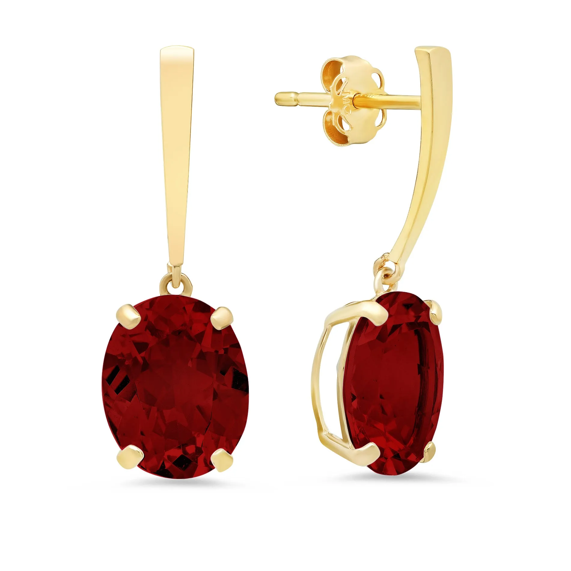 14k Yellow Gold Solitaire Oval-Cut Gemstone Drop Earrings (10x8mm)