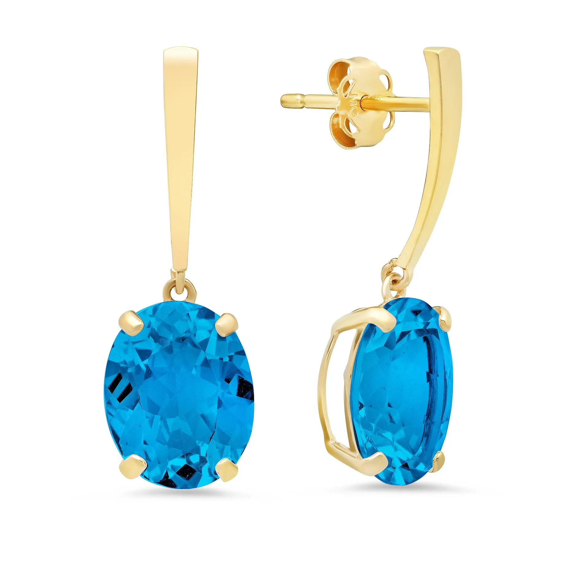 14k Yellow Gold Solitaire Oval-Cut Gemstone Drop Earrings (10x8mm)