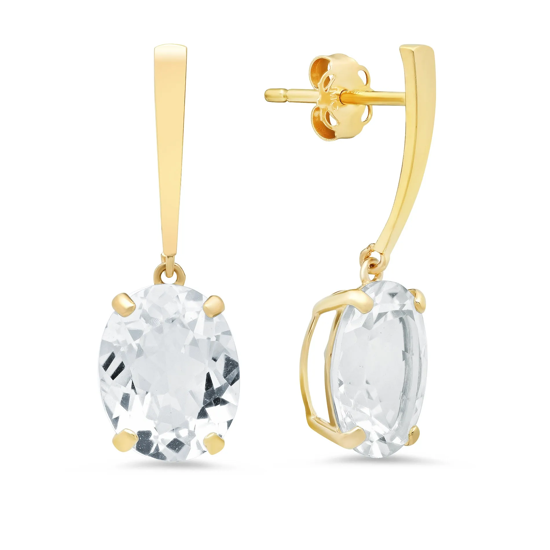 14k Yellow Gold Solitaire Oval-Cut Gemstone Drop Earrings (10x8mm)