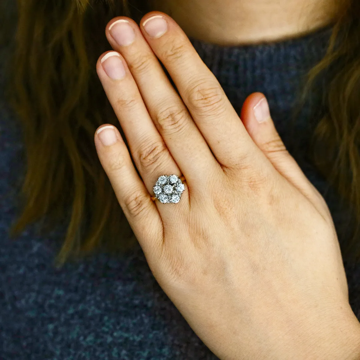 1.82ct Brilliant Cut Diamond Cluster Ring | Pre-Loved | 18K Yellow Gold