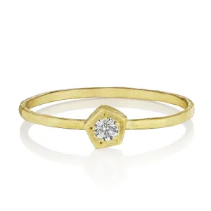 18K Gold Rock Ring with Bezel Set Diamond
