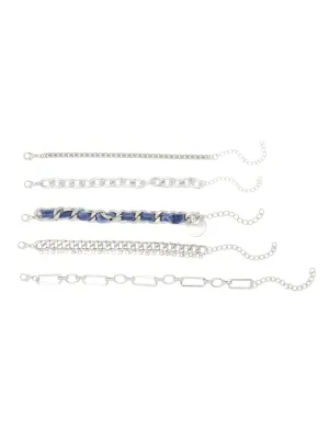 5-Piece Silver-Tone and Blue Bracelets Set