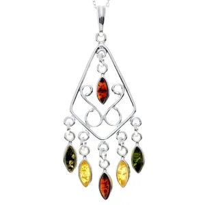 925 Sterling Silver & Genuine Baltic Amber Modern Pendant - 8210P