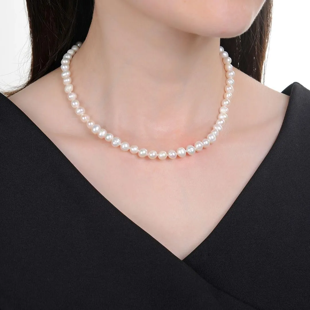 Adabele Authentic Natural Grade A Round White Cultured Freshwater Pearl Necklace Jewelry for Women Anniversary Birthday Mother Gifts