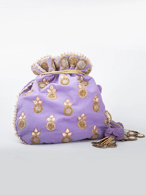 Adah Purple Embroidered Potli Bag