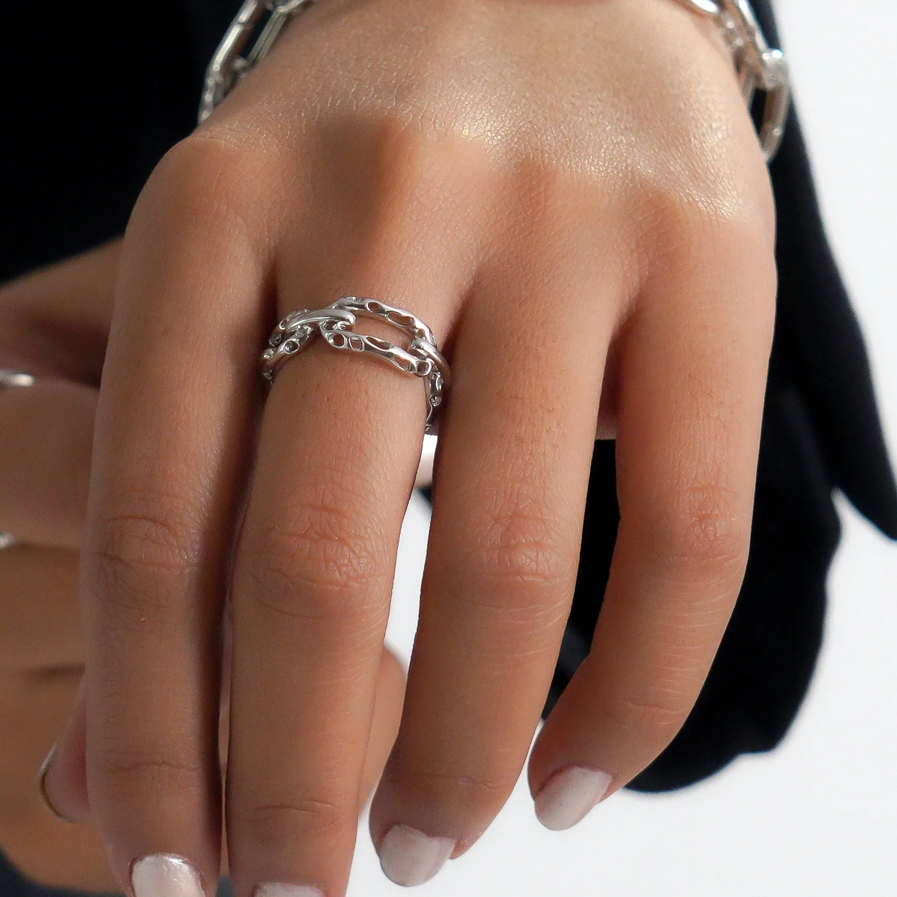 Allegro Link Drop Earrings   Allegro Big Link Ring