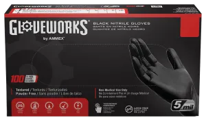 Ammex GlovePlus Black Nitrile Industrial Powder-Free 5 Mil Disposable Gloves (100 Pack) (1")