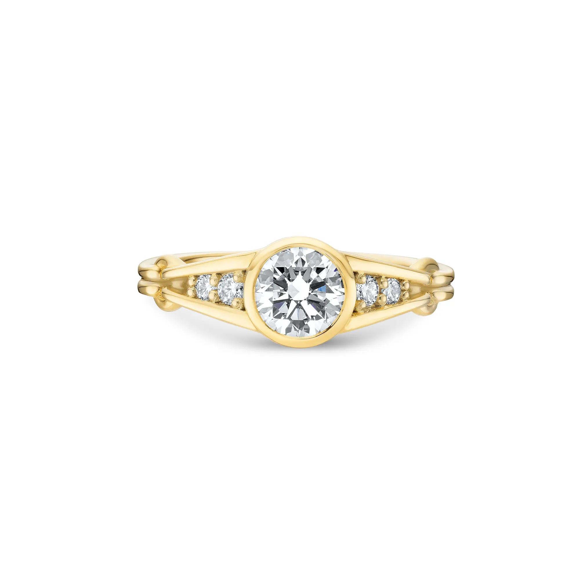 Bezel Set Brilliant Cut Ring with Double Ridged Band