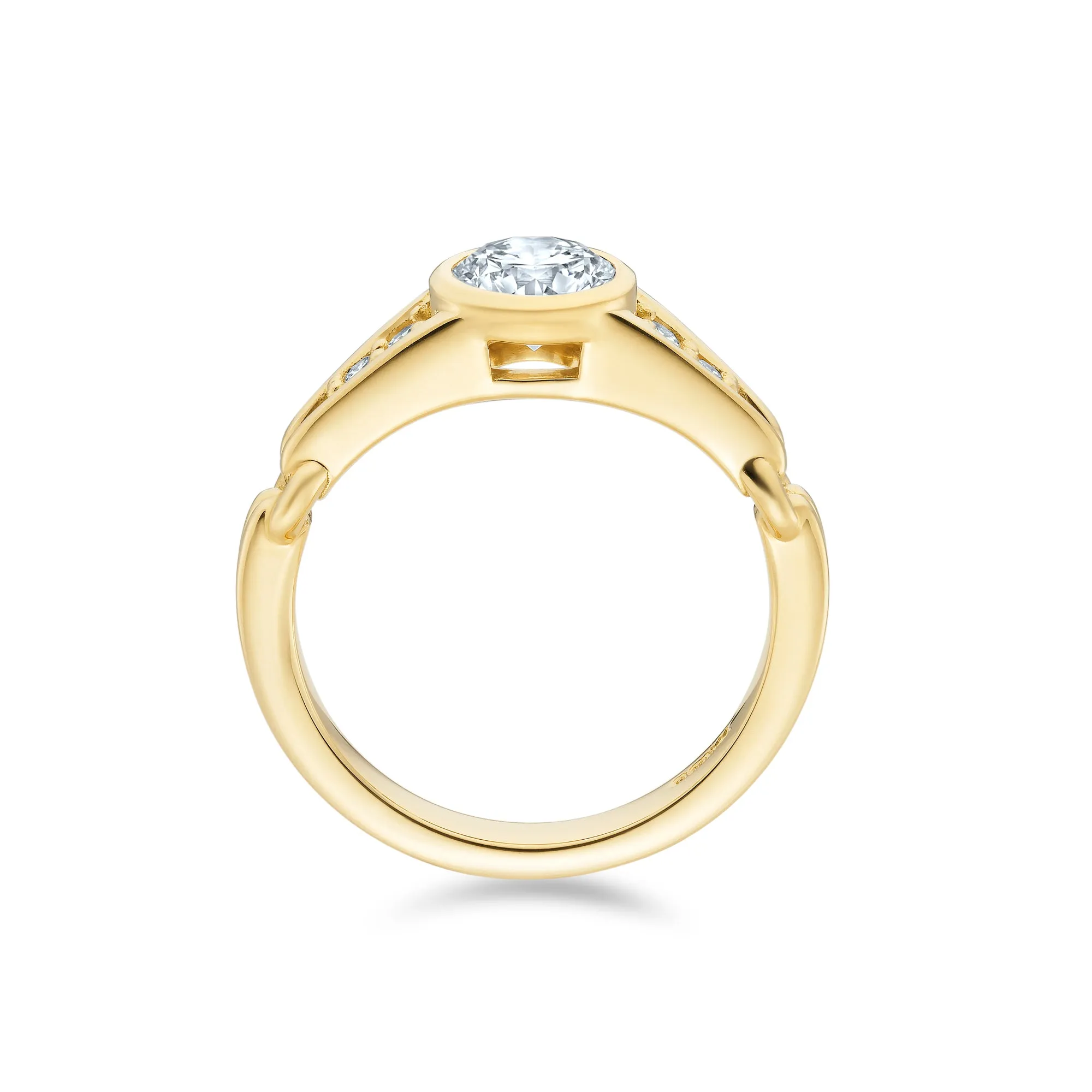 Bezel Set Brilliant Cut Ring with Double Ridged Band