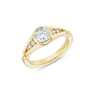 Bezel Set Brilliant Cut Ring with Double Ridged Band