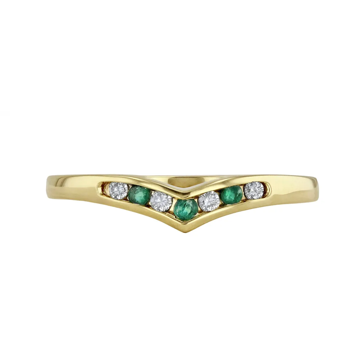 Bijou Collection 0.06ct Emerald and Diamond Wishbone Ring | 9K Yellow Gold